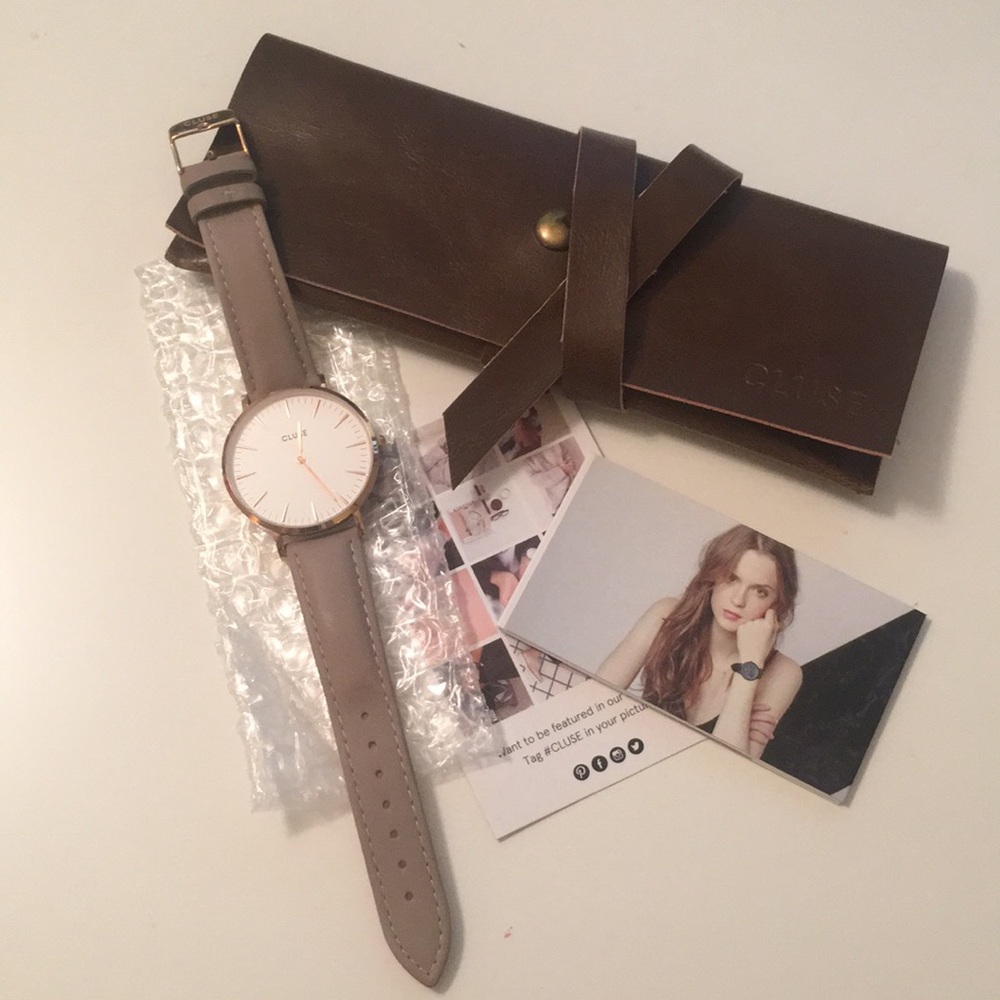 CLuse gold & gray leather watch